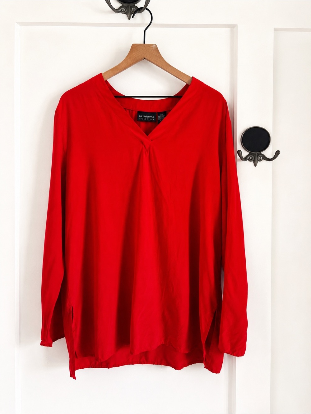 Liz Claiborne Collection Red Silk Blouse Size 16 | Minimalist Silk Tunic Top VTG